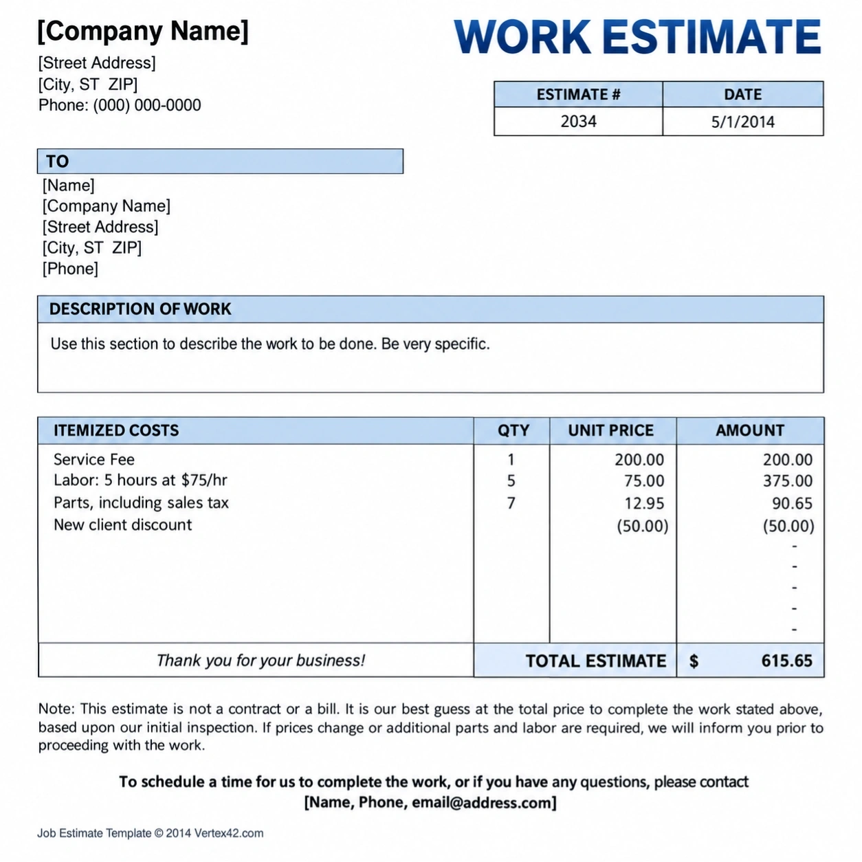 ARTLINE ESTIMATE SHEET 1
