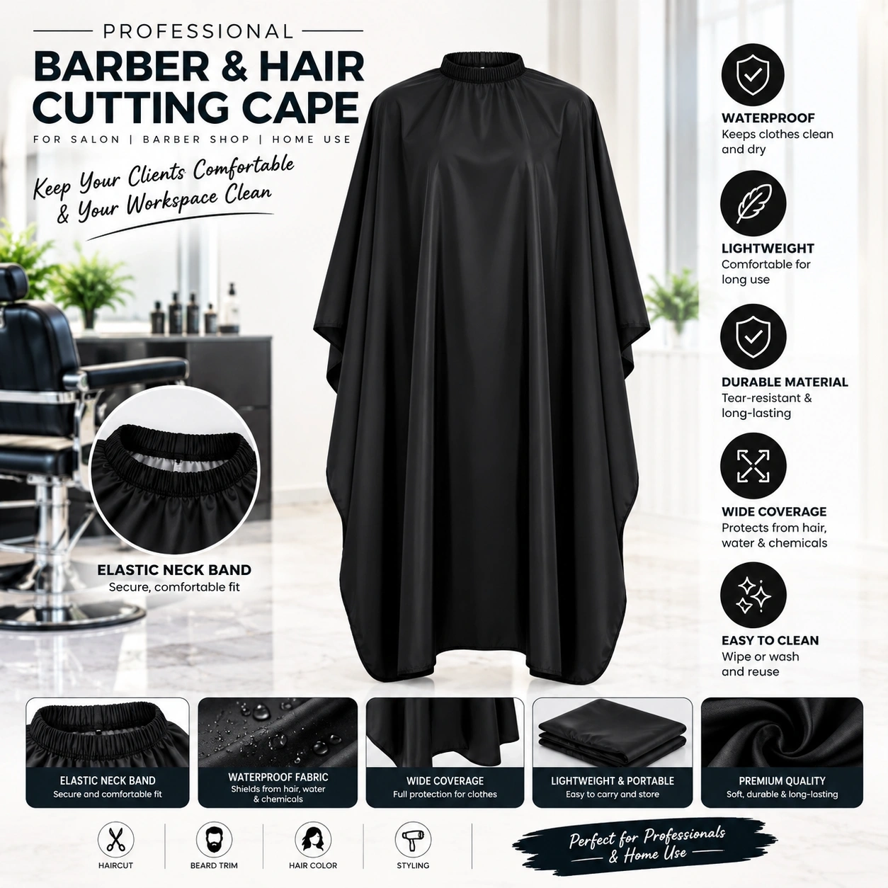 Professional Barber Hair Cutting Apron– Lightweight Hairdressing Cape for Salon, Barber Shop & Home Use 2