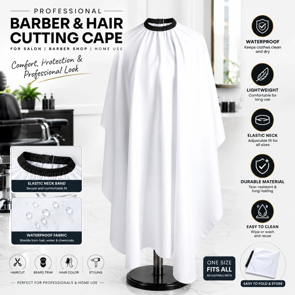 Professional Barber Hair Cutting Apron– Lightweight Hairdressing Cape for Salon, Barber Shop & Home Use 1
