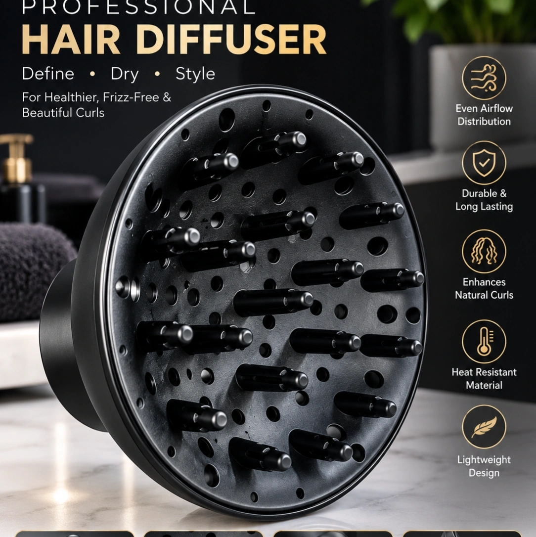 Professional Black Hair Diffuser Attachment for Hair Dryer – Curl Defining, Frizz Control & Even Airflow 1