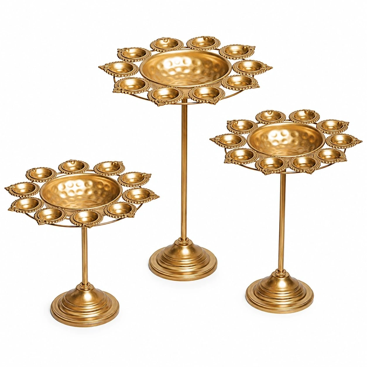 ID Studio Nepal Set of 3 Decorative Brass Finish Urli Stands for Diwali, Puja & Festive Décor 3