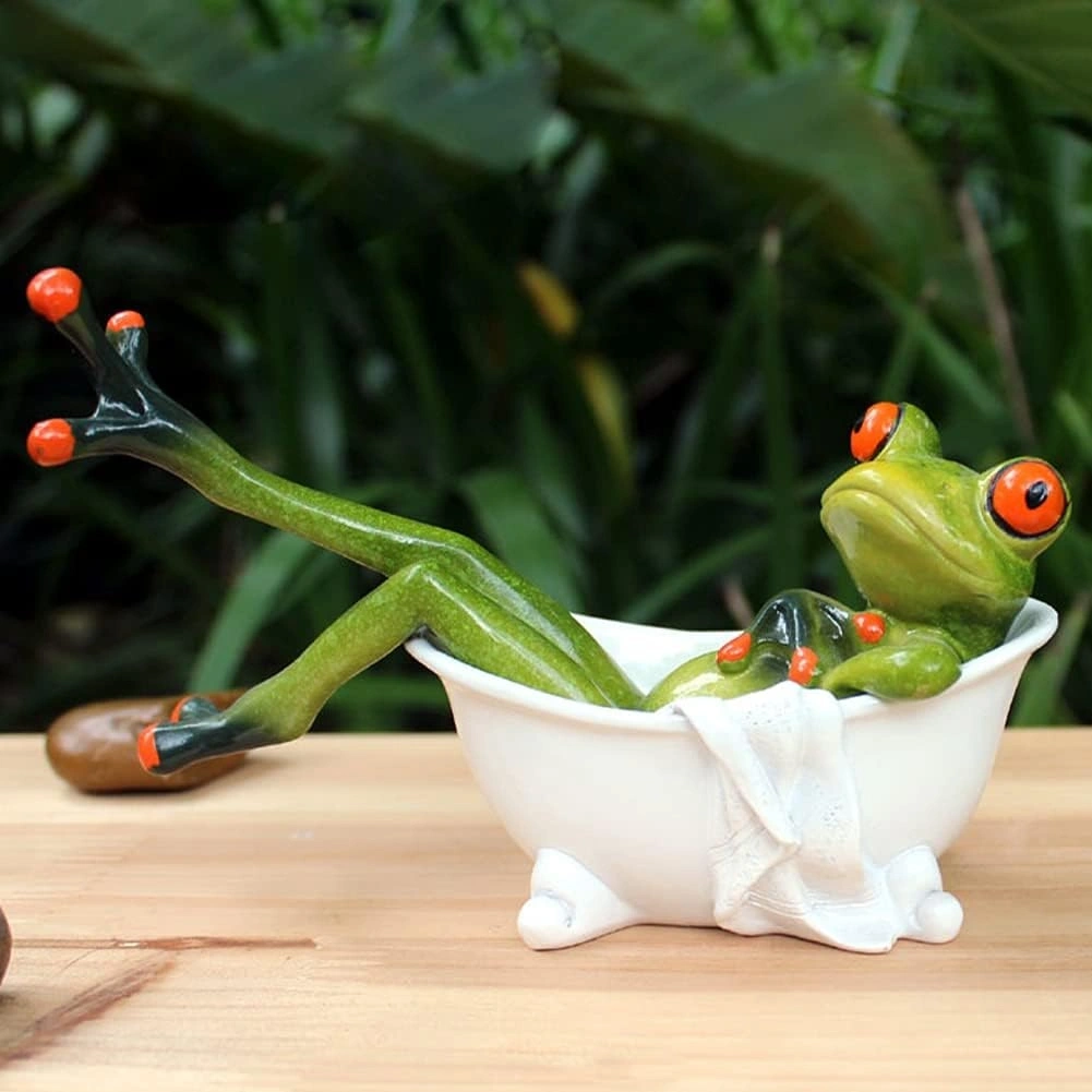 ID Studio Nepal Relaxing Frog in Bathtub Decorative Sculpture for Living Room, Office Desk & Garden Décor 1