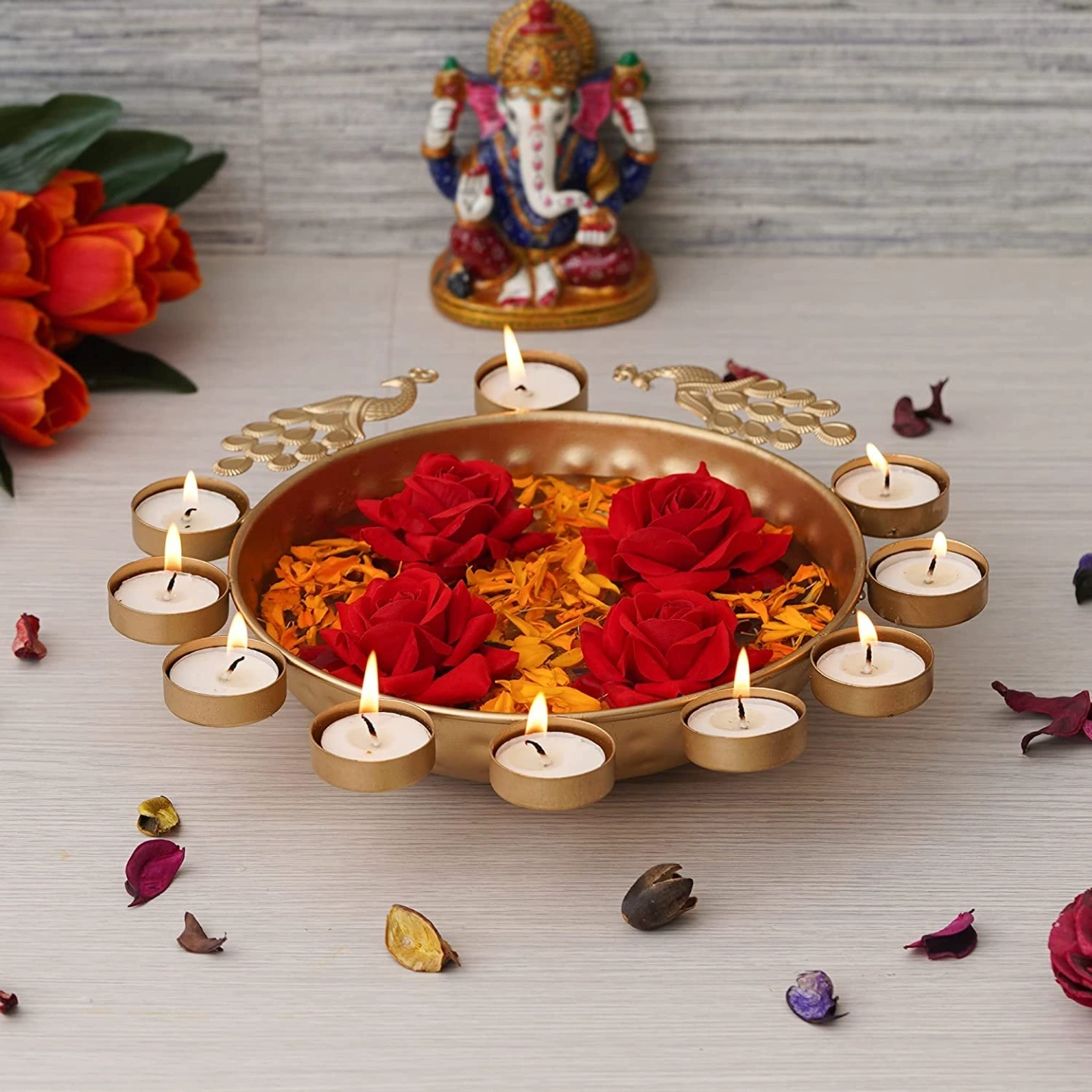 ID Studio Nepal Mayur Decorative Urli Bowl Set of 3 for Diwali Décor, Floating Flowers and Festive Displays 2