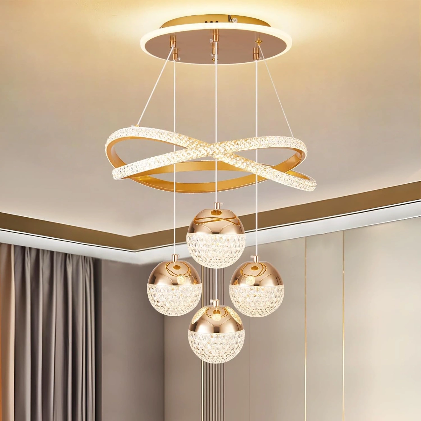 ID Studio Nepal Luxury Crystal Pendant Light for Living Room, Dining Area & Lobby 2