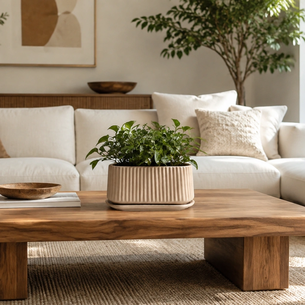 ID Studio Nepal Ceramic Modern Ribbed Planter for Indoor Plants, Succulents, Herbs, Tabletop Décor, Balcony & Office 3
