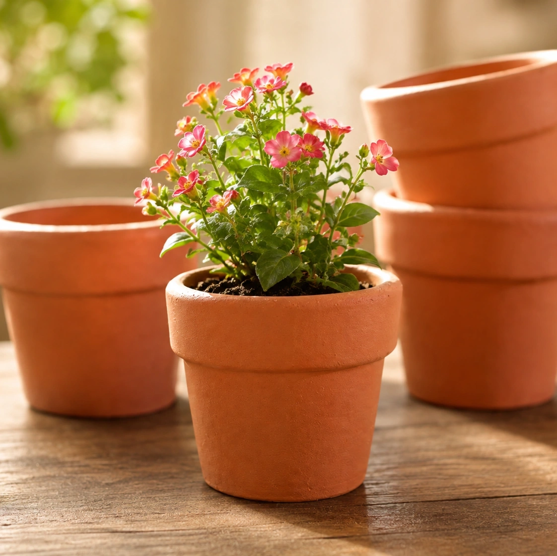 ID Studio Nepal Minimal Terracotta Pipe-S Planter Pot with Matching Base Tray – Indoor & Outdoor Decorative Plant Pot 2