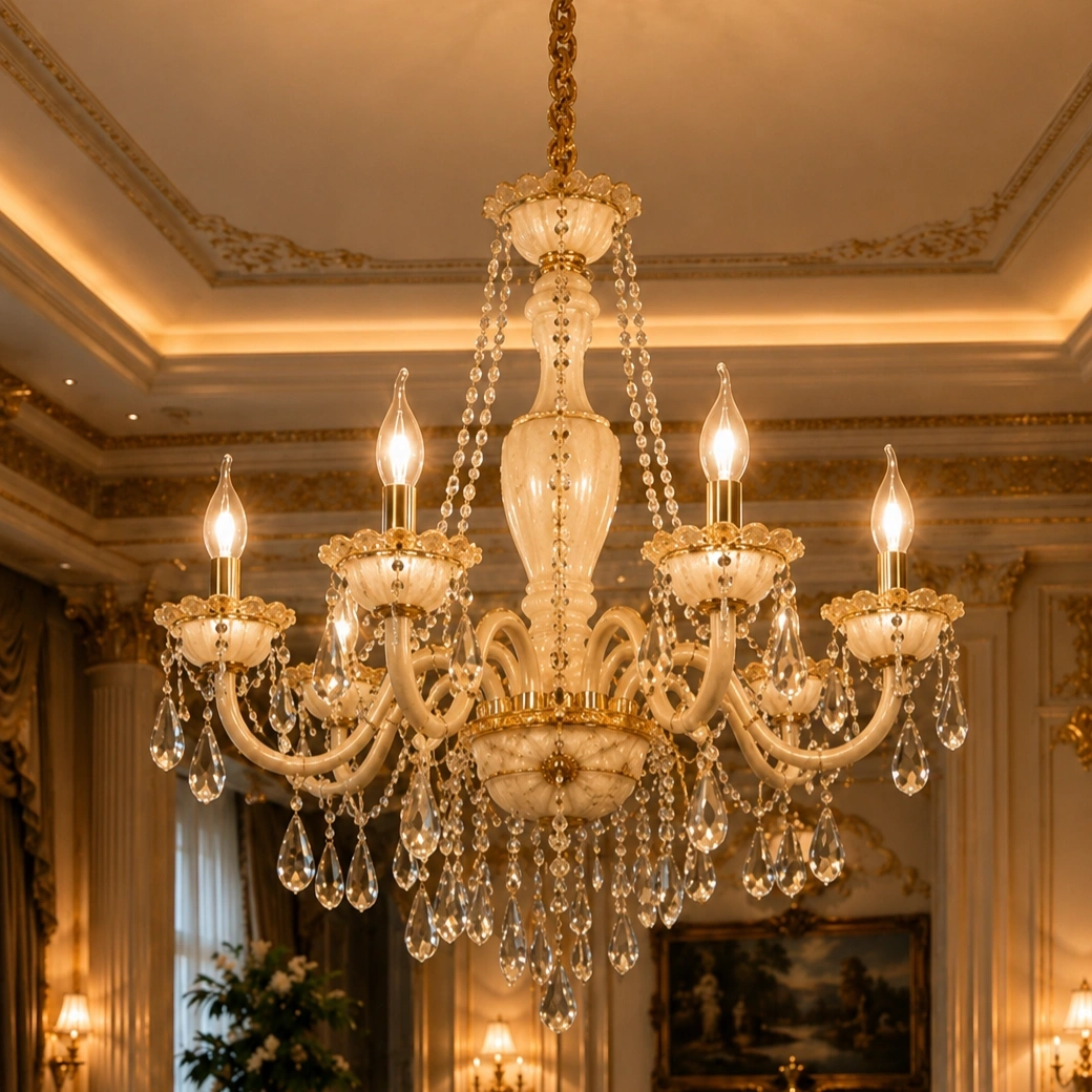 ID Studio Nepal 6 Lights Crystal Chandelier for Living Room, Dining Hall, Lobby, Bedroom, Hotel and Luxury Interior Décor 1