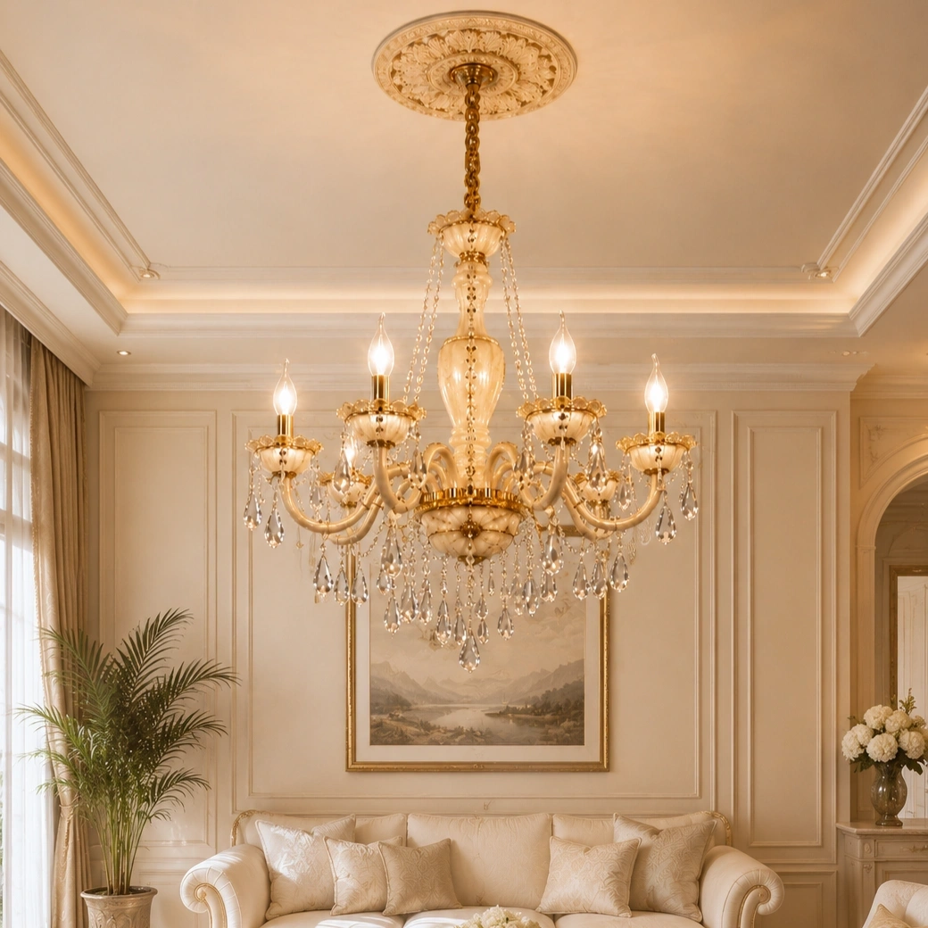ID Studio Nepal 6 Lights Crystal Chandelier for Living Room, Dining Hall, Lobby, Bedroom, Hotel and Luxury Interior Décor 3