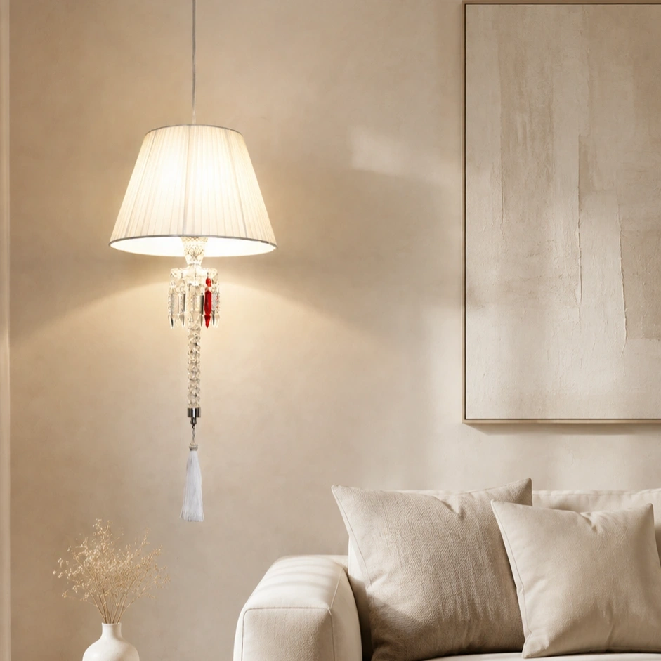 ID Studio Nepal Pleated Shade Pendant Light with Decorative Crystal-Style Tassel for Bedside, Living Room, Dining Area & Café 3