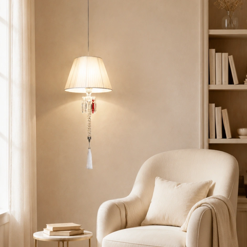 ID Studio Nepal Pleated Shade Pendant Light with Decorative Crystal-Style Tassel for Bedside, Living Room, Dining Area & Café 2