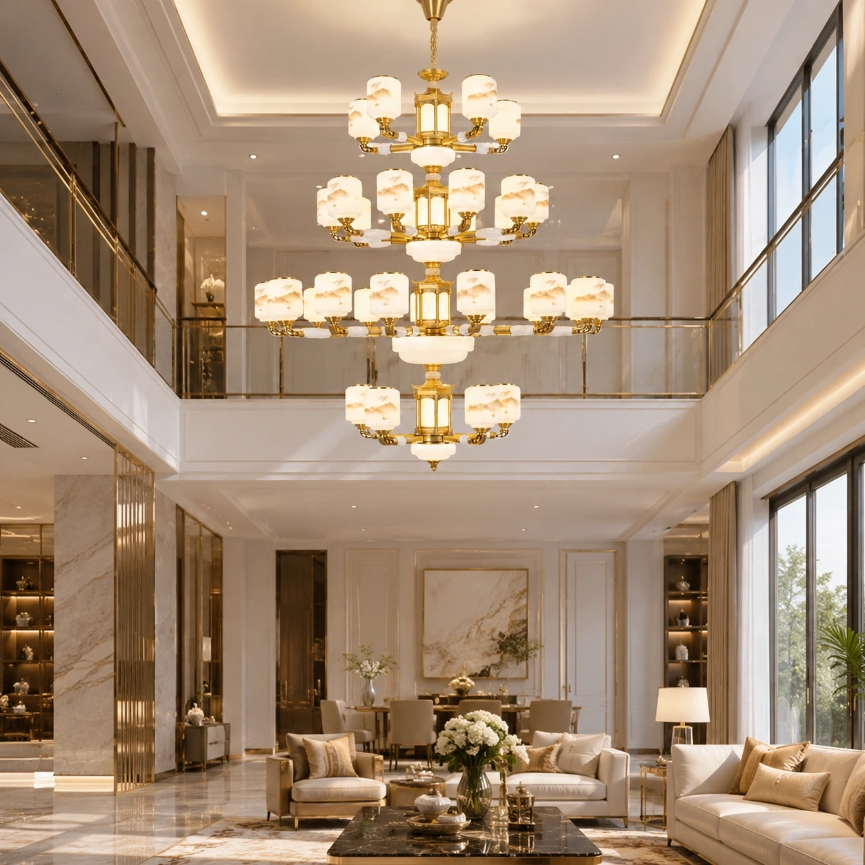ID Studio Nepal Gold Multi-Tier Chandelier for Duplex Halls, Double-Height Living Rooms, Staircases & Hotel Lobbies 2