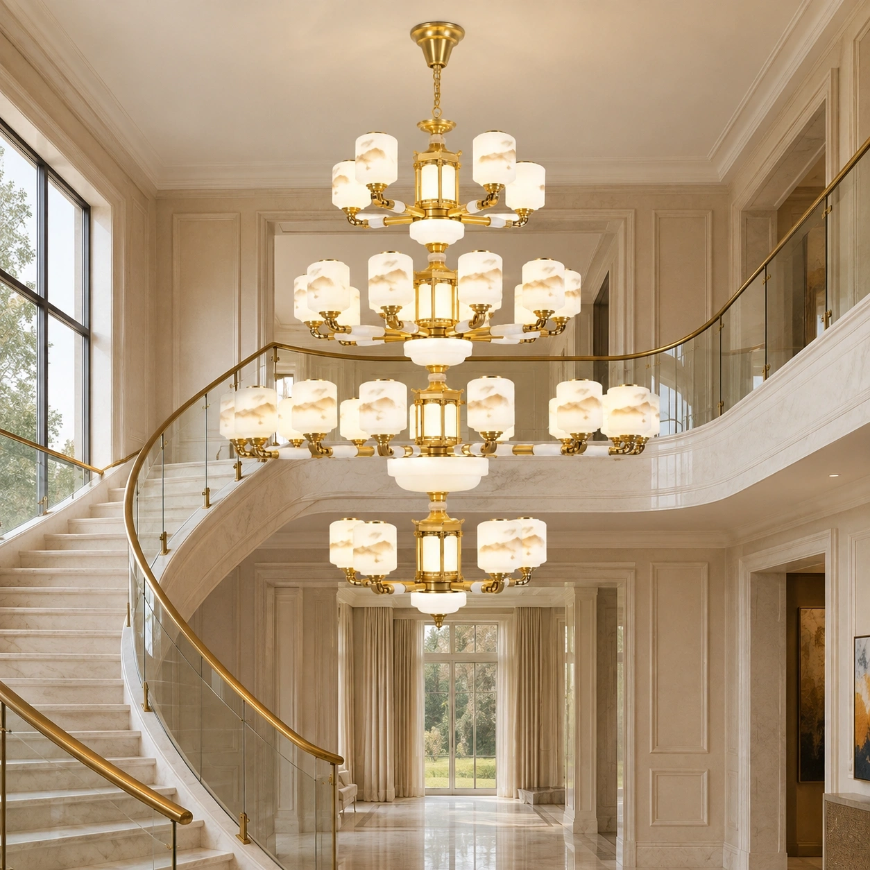 ID Studio Nepal Gold Multi-Tier Chandelier for Duplex Halls, Double-Height Living Rooms, Staircases & Hotel Lobbies 1