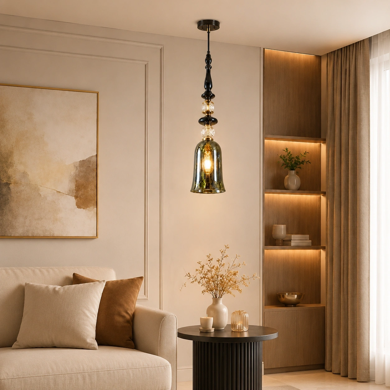 ID Studio Nepal Smoke Glass Pendant Light for Bedside, Living Room, Dining Area 2