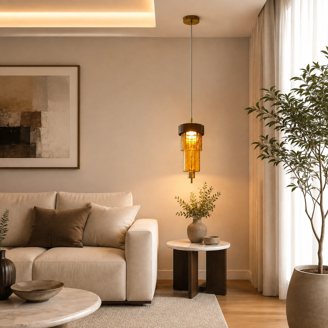 ID Studio Nepal Amber Glass Pendant Light for Living Room, Dining Area, Bedside, Foyer and Café Décor 2