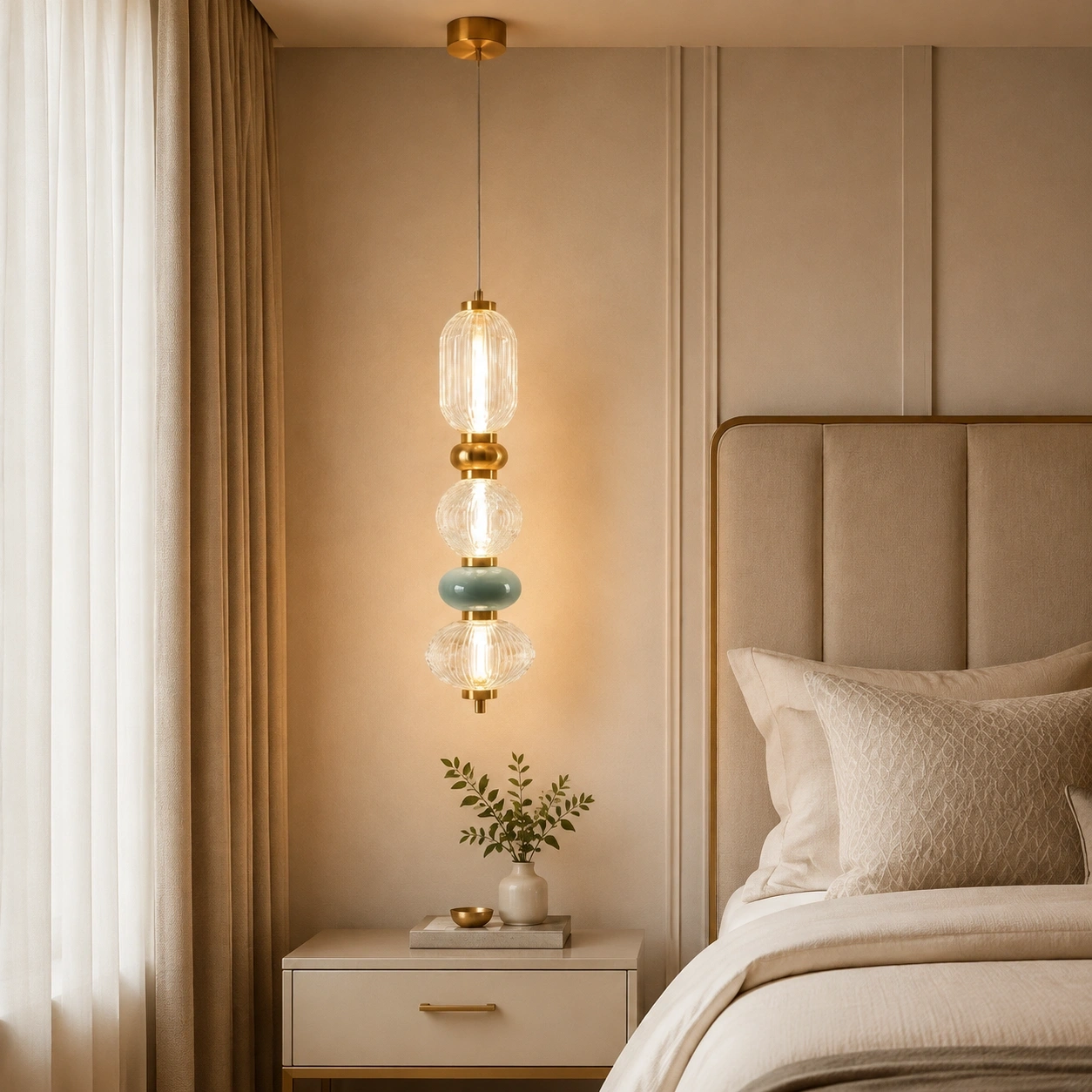 ID Studio Nepal Modern Clear Glass Vertical Pendant Light for Bedside, Living Room Corners, Staircases and Foyers 1