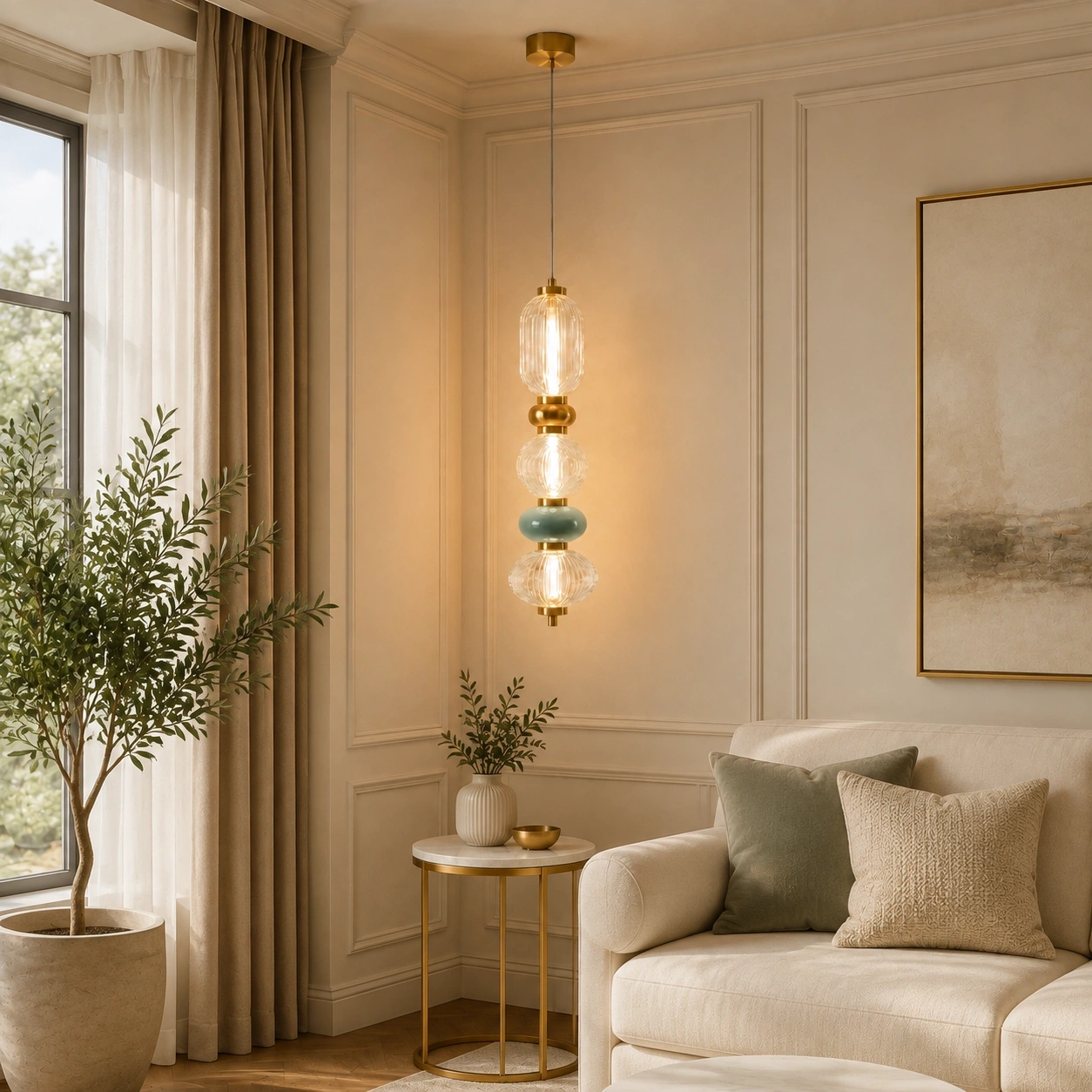 ID Studio Nepal Modern Clear Glass Vertical Pendant Light for Bedside, Living Room Corners, Staircases and Foyers 3