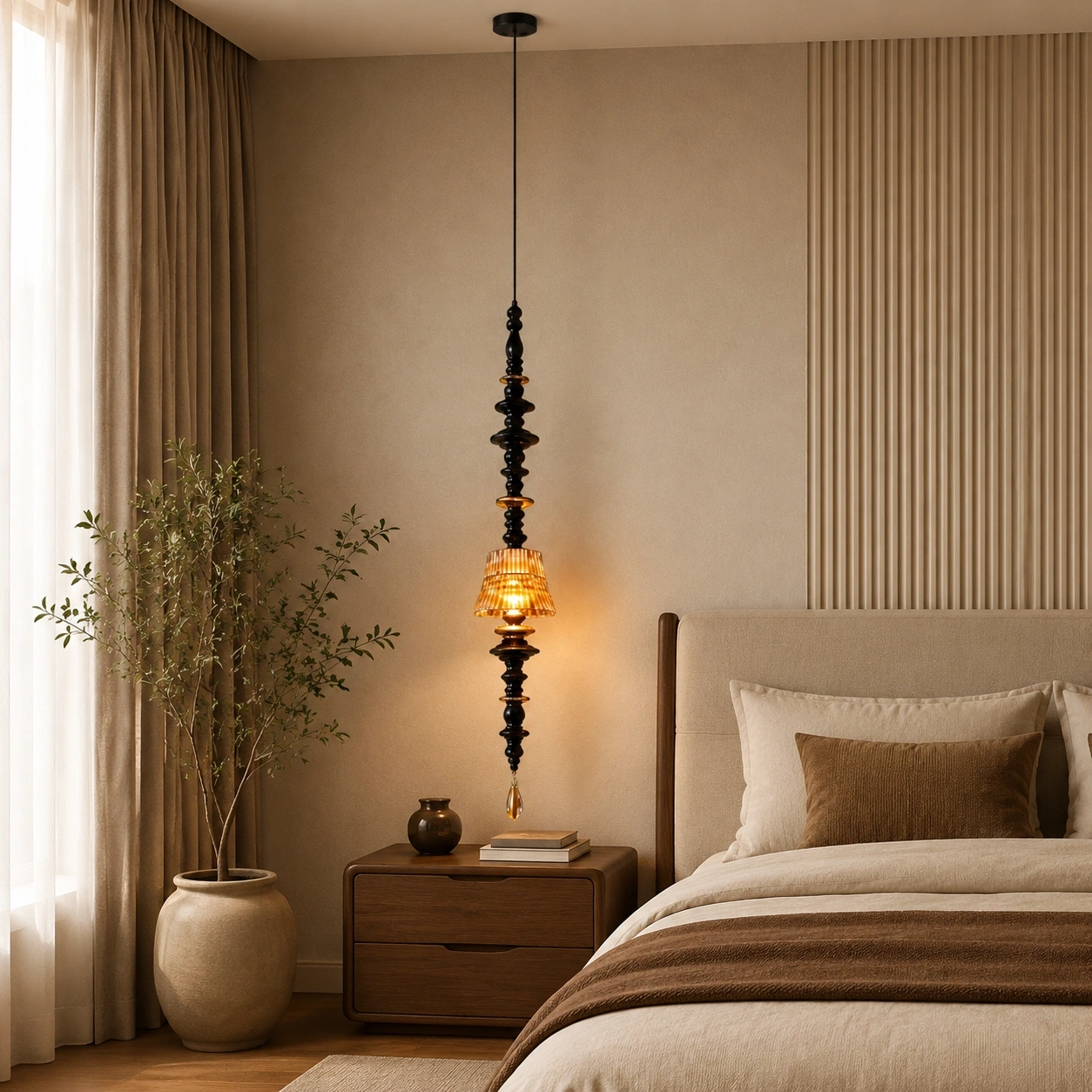 ID Studio Nepal Luxury Vertical Pendant Light for Living Room Corners, Staircases, Foyers and Double-Height Spaces 1
