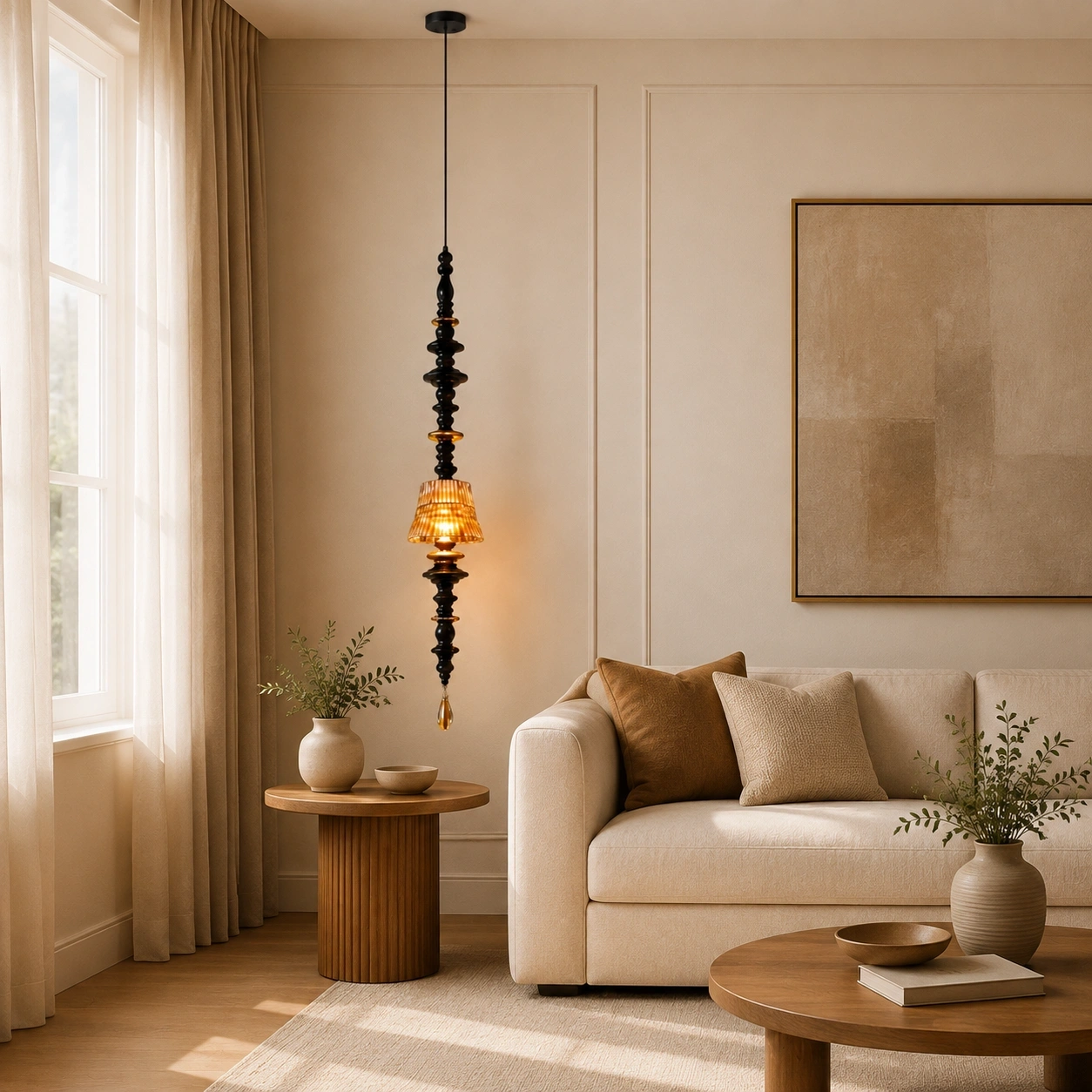 ID Studio Nepal Luxury Vertical Pendant Light for Living Room Corners, Staircases, Foyers and Double-Height Spaces 2