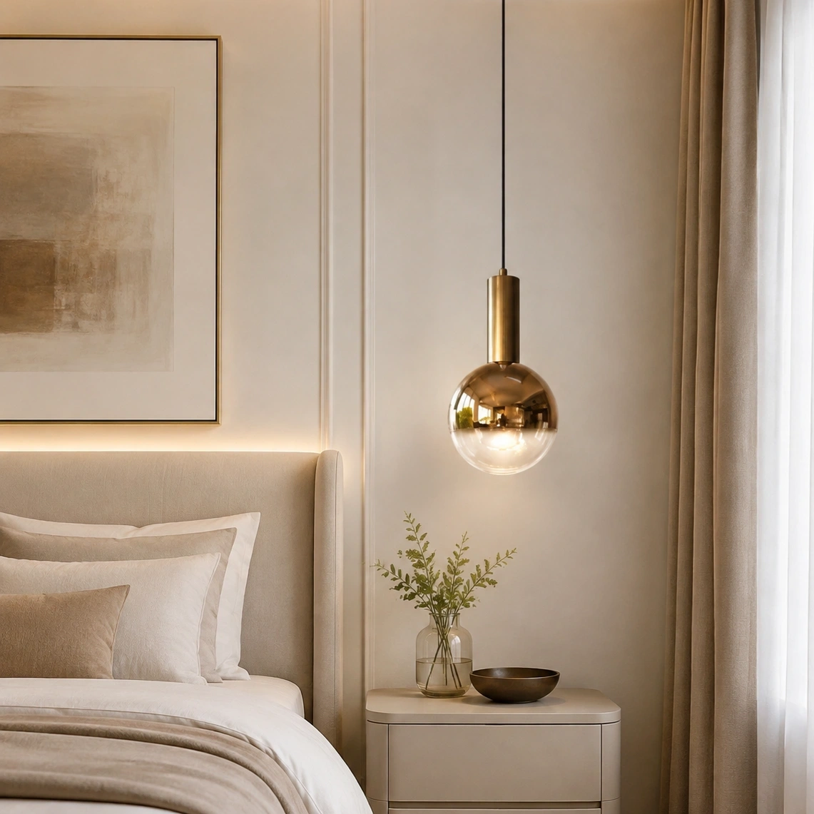 ID Studio Nepal Modern Gold Glass Globe Pendant Light for Living Room, Bedroom, Dining Area, Kitchen Island and Café 2