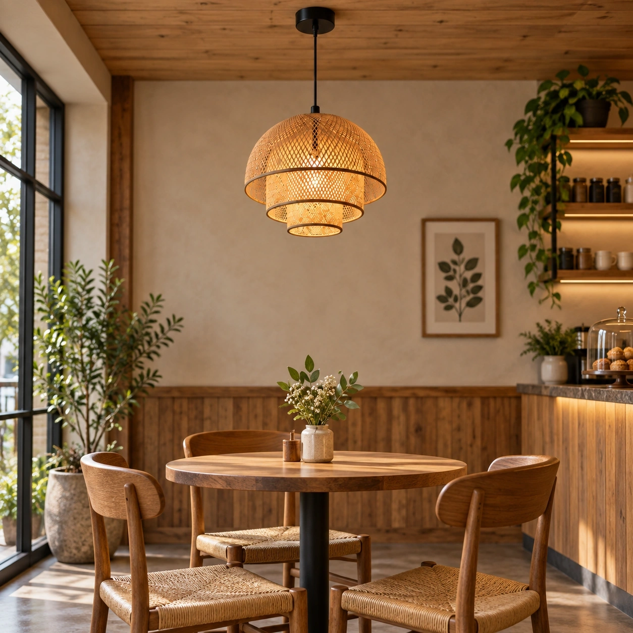 ID Studio Nepal Handcrafted Rattan Pendant Light for Cafés, Dining Areas & Living Spaces 2
