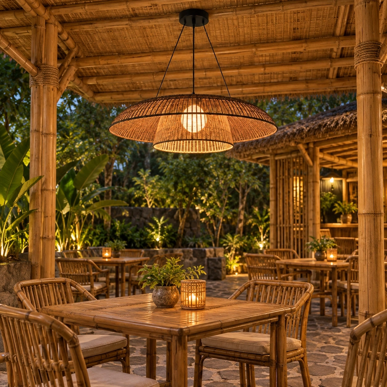 ID Studio Nepal Handcrafted Rattan Pendant Light for Cafés, Dining Rooms & Living Spaces 1