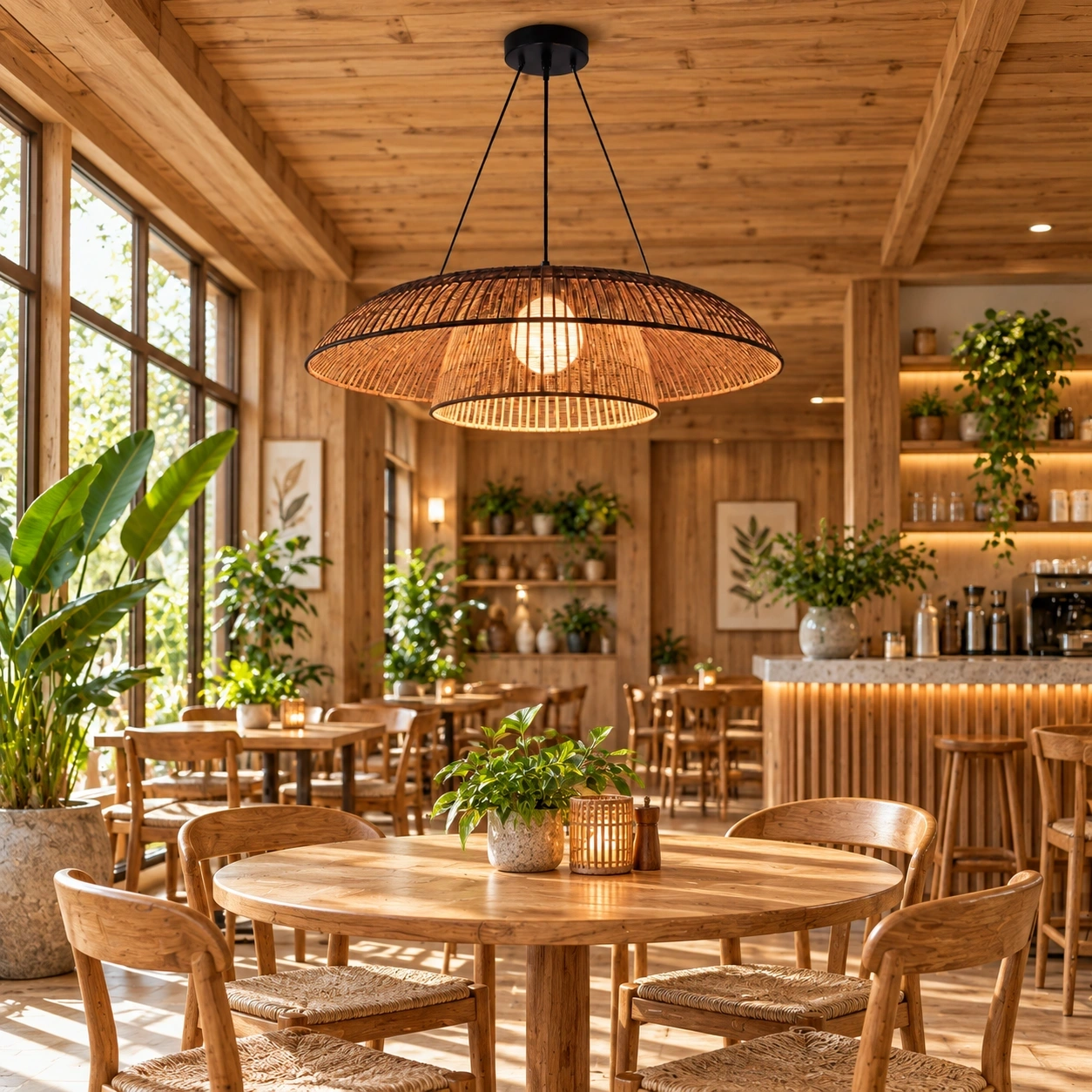 ID Studio Nepal Handcrafted Rattan Pendant Light for Cafés, Dining Rooms & Living Spaces 2