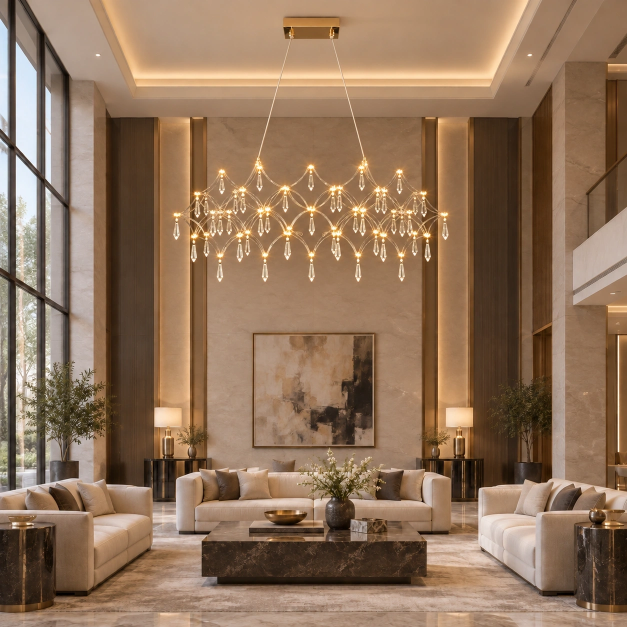 ID Studio Nepal Luxury Crystal Linear Chandelier for Dining Table, Living Room & Hotel Lobby 2