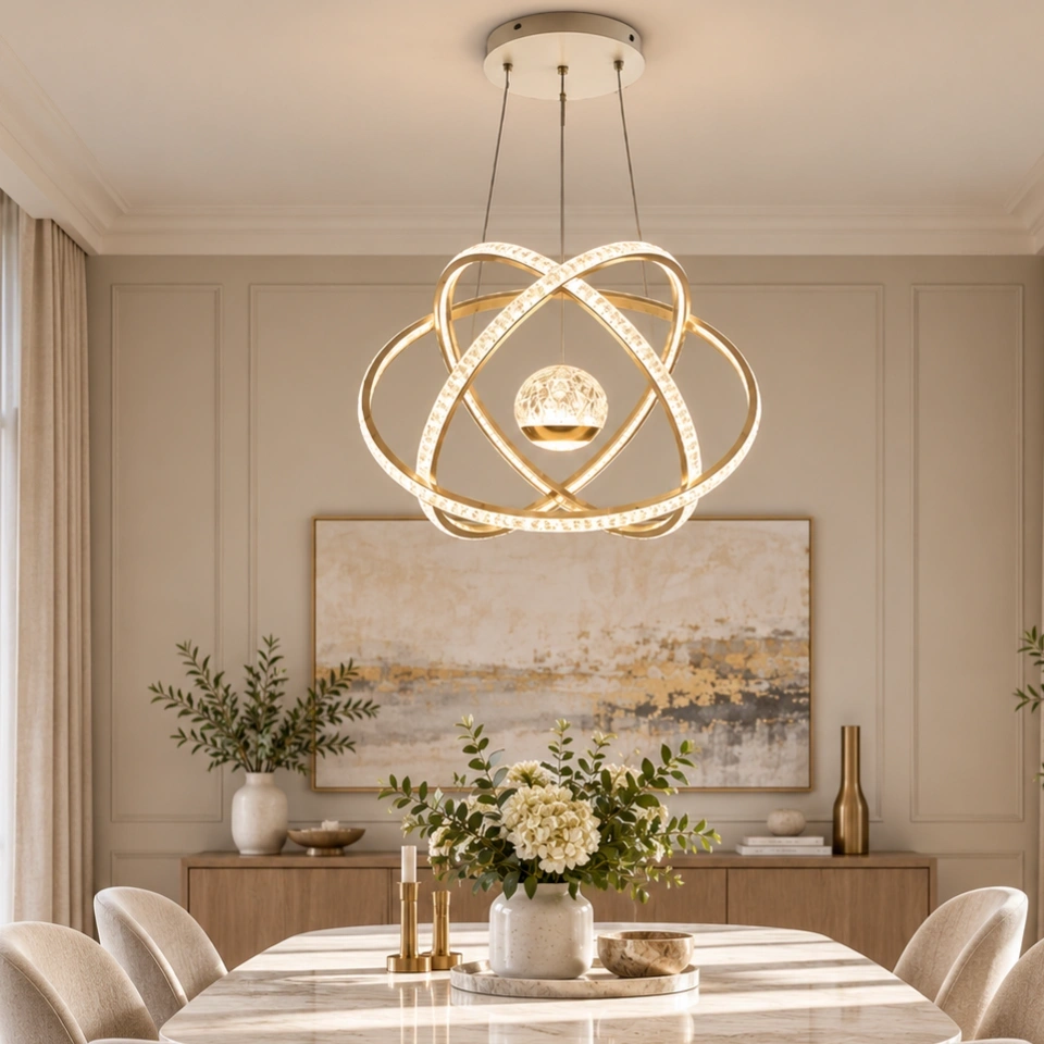 ID Studio Nepal Modern Shiny Gold LED Chandelier for Living Room, Dining Area & Bedroom 3