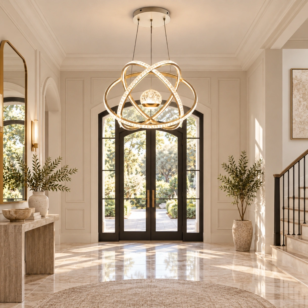 ID Studio Nepal Modern Shiny Gold LED Chandelier for Living Room, Dining Area & Bedroom 2