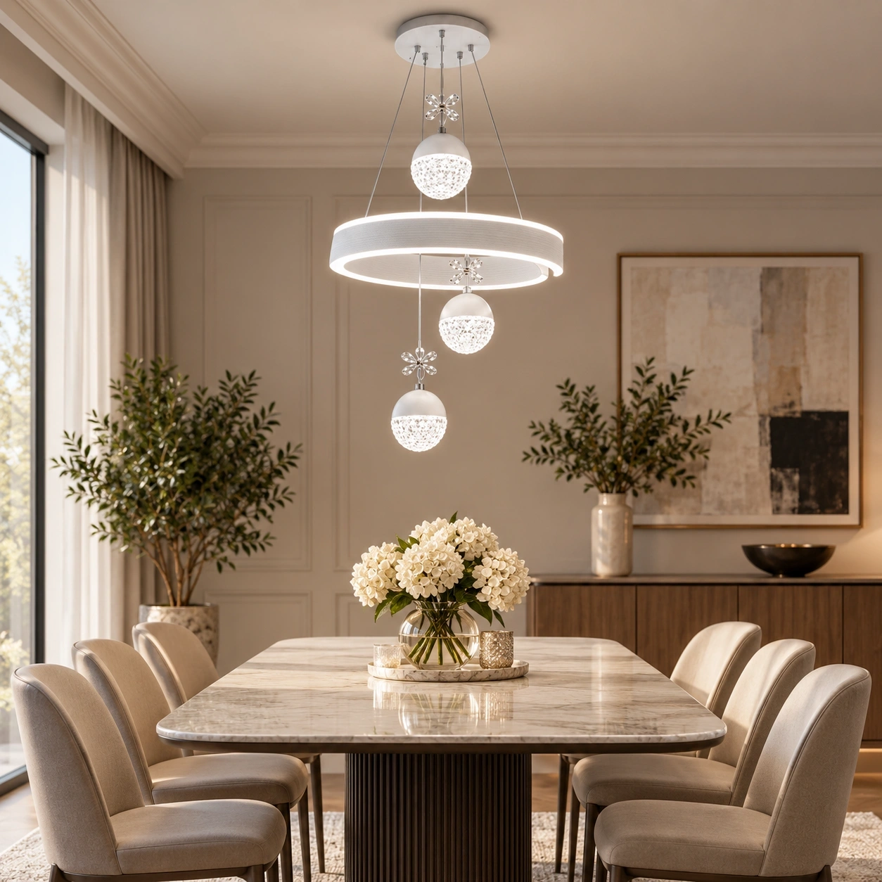 ID Studio Nepal Modern White LED Pendant Light for Living Room, Dining Area & Lobby 1