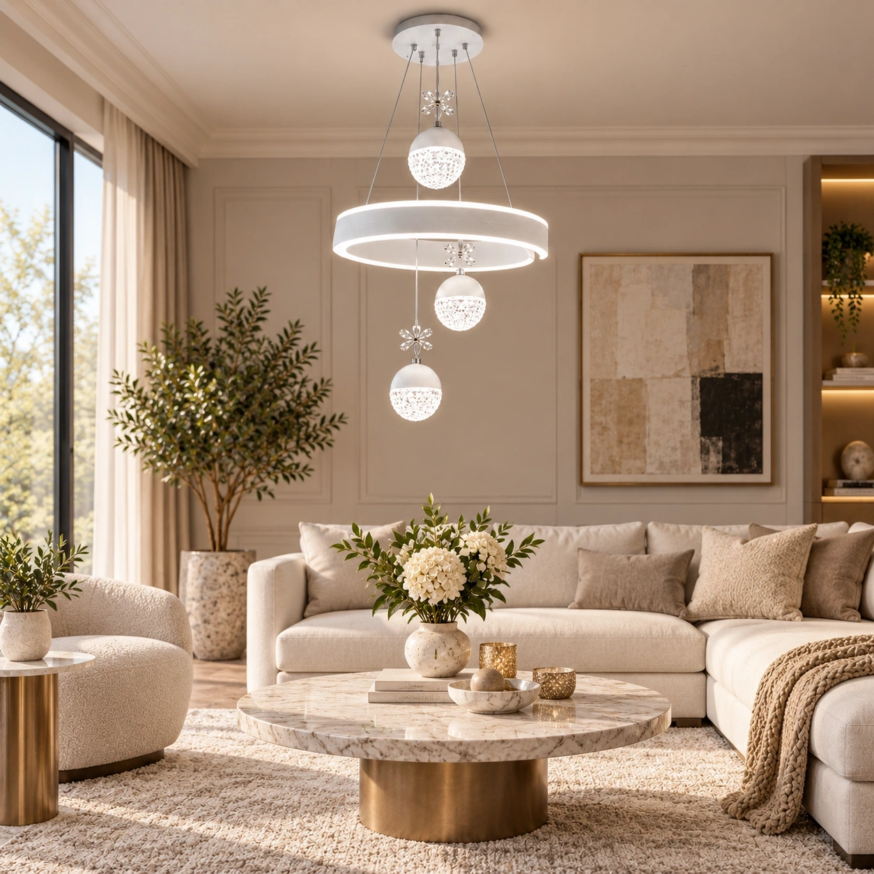 ID Studio Nepal Modern White LED Pendant Light for Living Room, Dining Area & Lobby 2