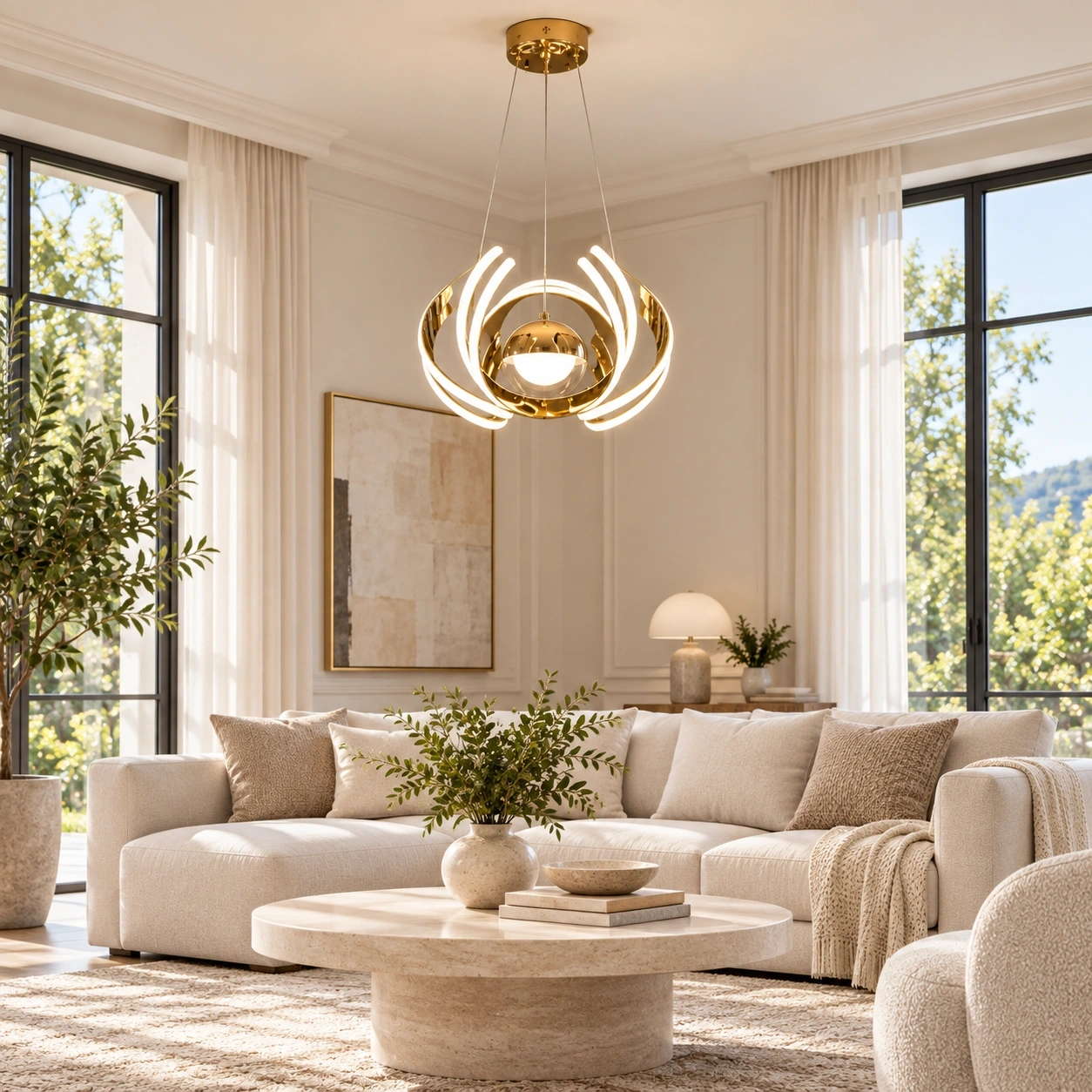 ID Studio Nepal Shiny Gold 3-in-1 LED Pendant Light for Living Room, Dining Area and Bedroom 2