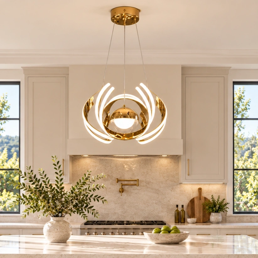 ID Studio Nepal Shiny Gold 3-in-1 LED Pendant Light for Living Room, Dining Area and Bedroom 3