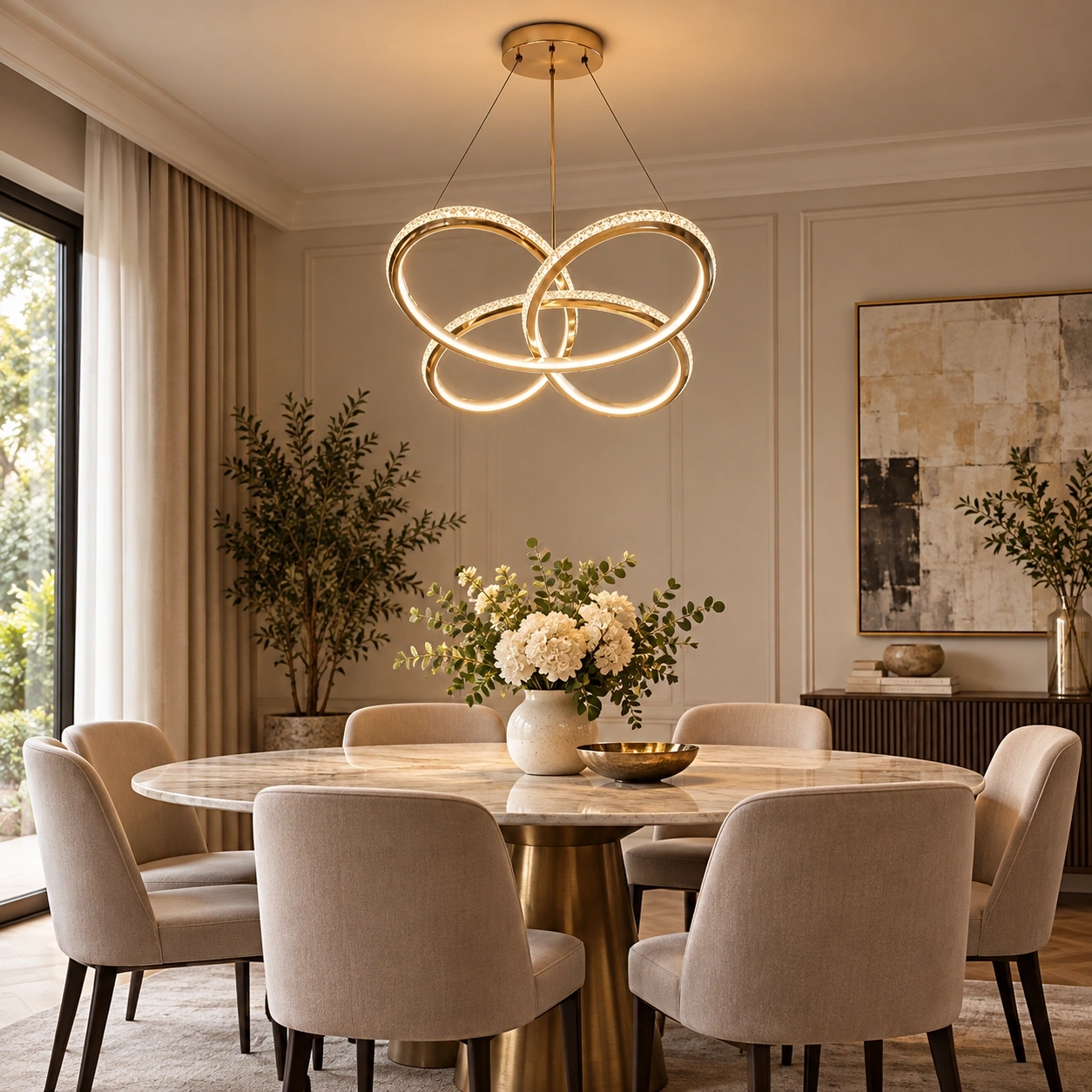 ID Studio Nepal Modern Shiny Gold LED Chandelier for Living Room, Dining Area & Bedroom 1