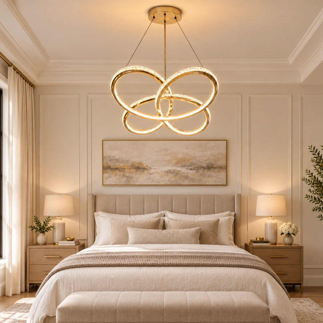 ID Studio Nepal Modern Shiny Gold LED Chandelier for Living Room, Dining Area & Bedroom 3
