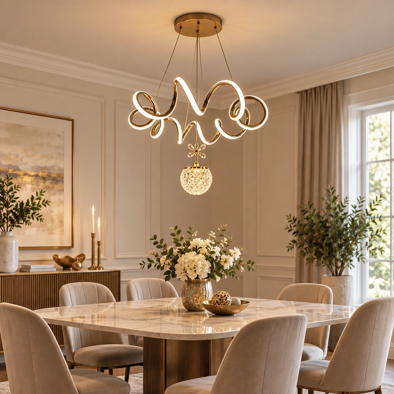 ID Studio Nepal Shiny Gold Artistic LED Chandelier for Living Room, Dining Area & Bedroom 3