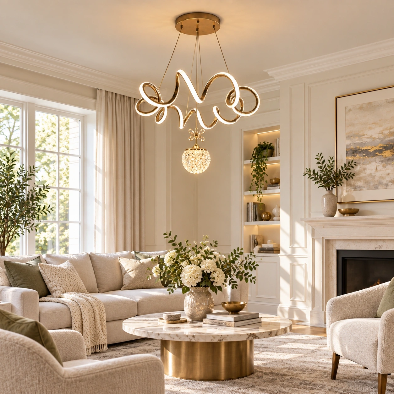 ID Studio Nepal Shiny Gold Artistic LED Chandelier for Living Room, Dining Area & Bedroom 2