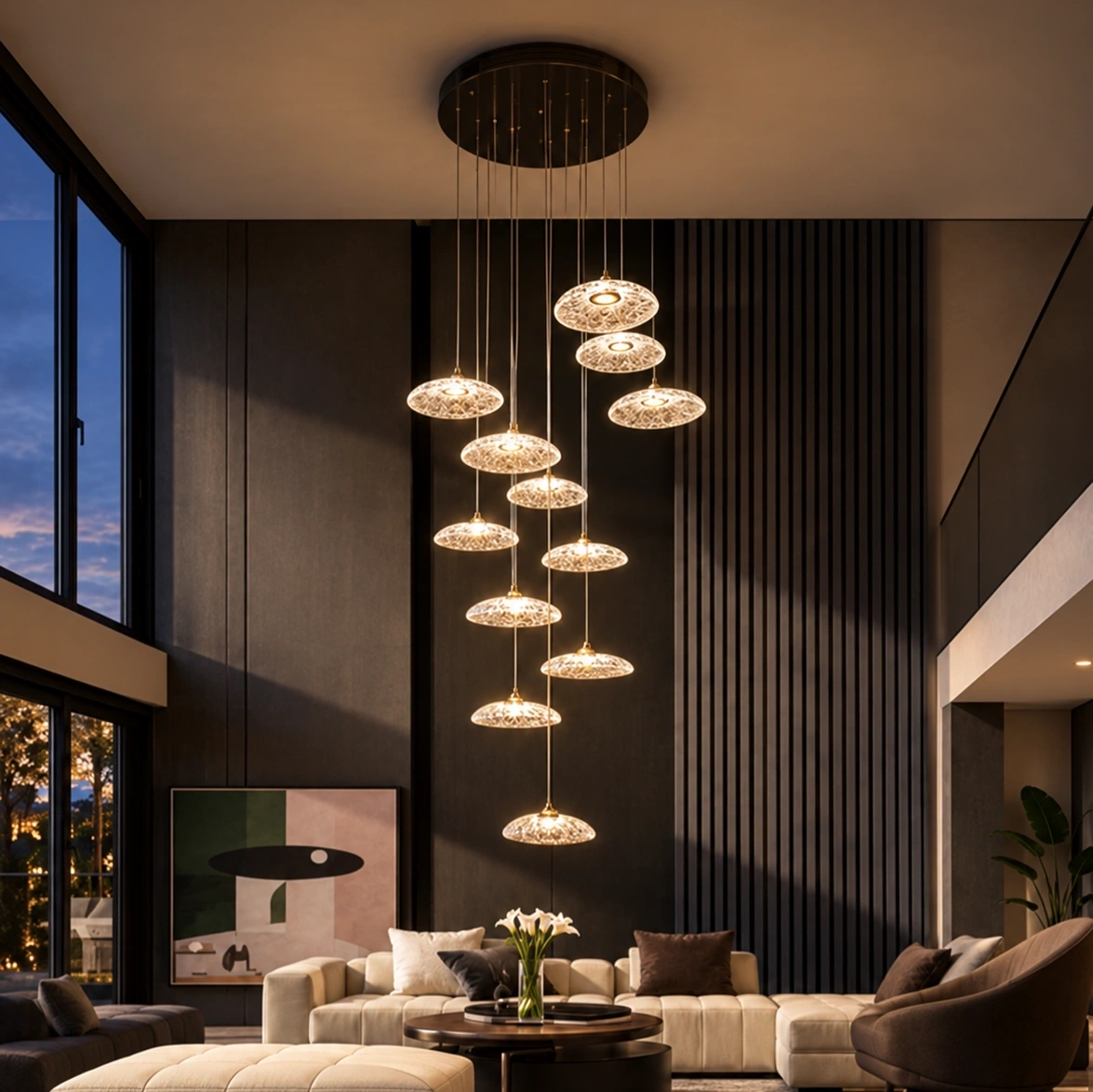 ID Studio Nepal 12-Light Cascading LED Chandelier for Staircases, Duplex Halls and Double-Height Living Rooms 2