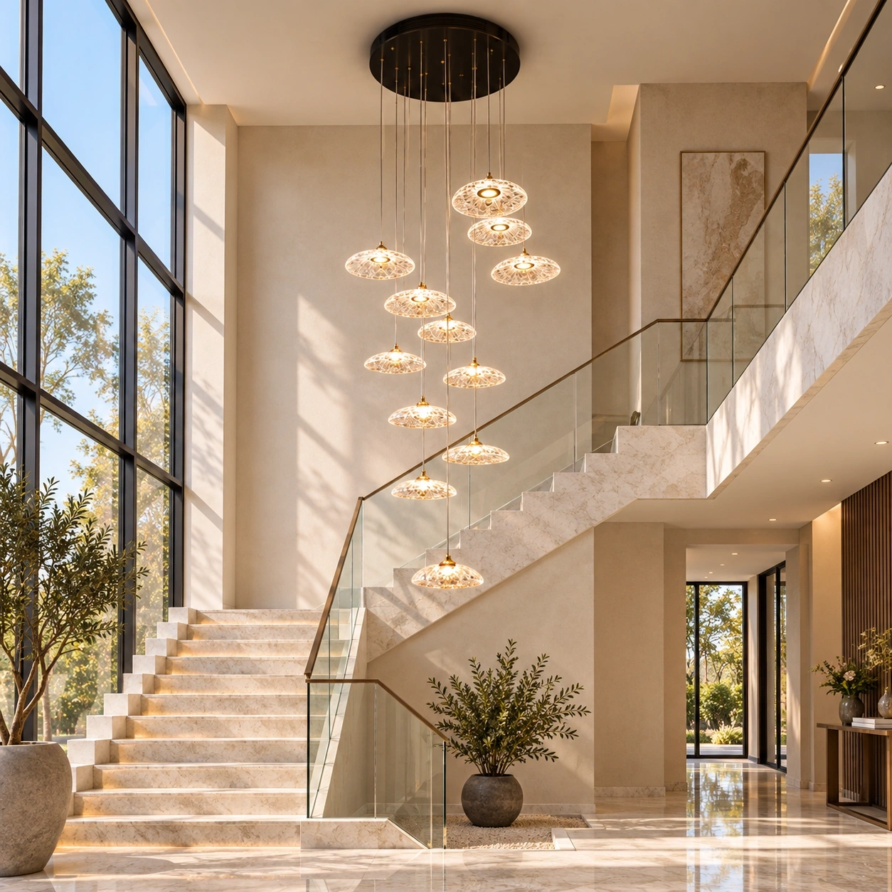 ID Studio Nepal 12-Light Cascading LED Chandelier for Staircases, Duplex Halls and Double-Height Living Rooms 3