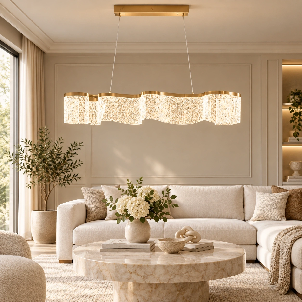 ID Studio Nepal Shiny Gold Crystal Wave Linear Chandelier for Dining Table, Kitchen Island & Living Room 1