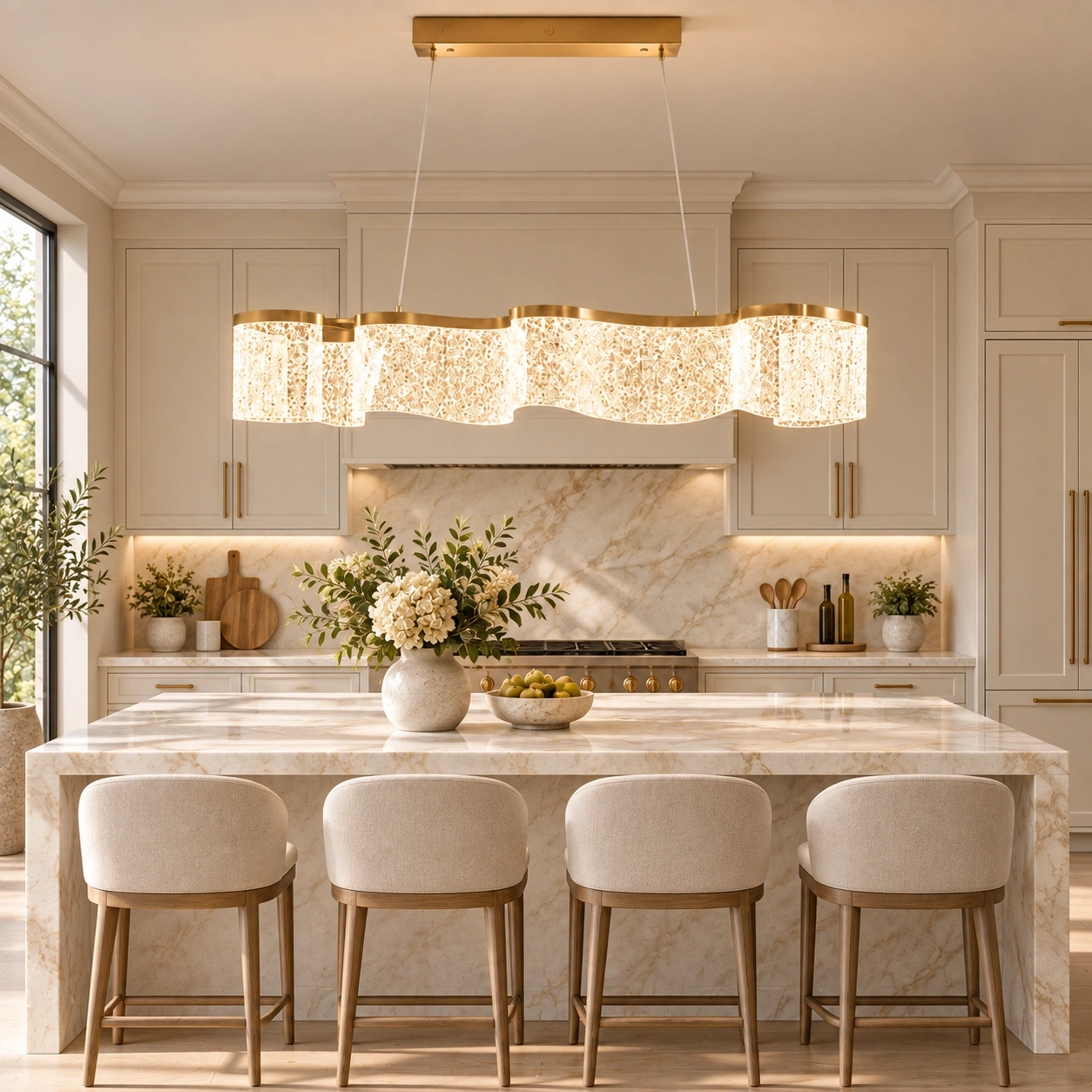 ID Studio Nepal Shiny Gold Crystal Wave Linear Chandelier for Dining Table, Kitchen Island & Living Room 2