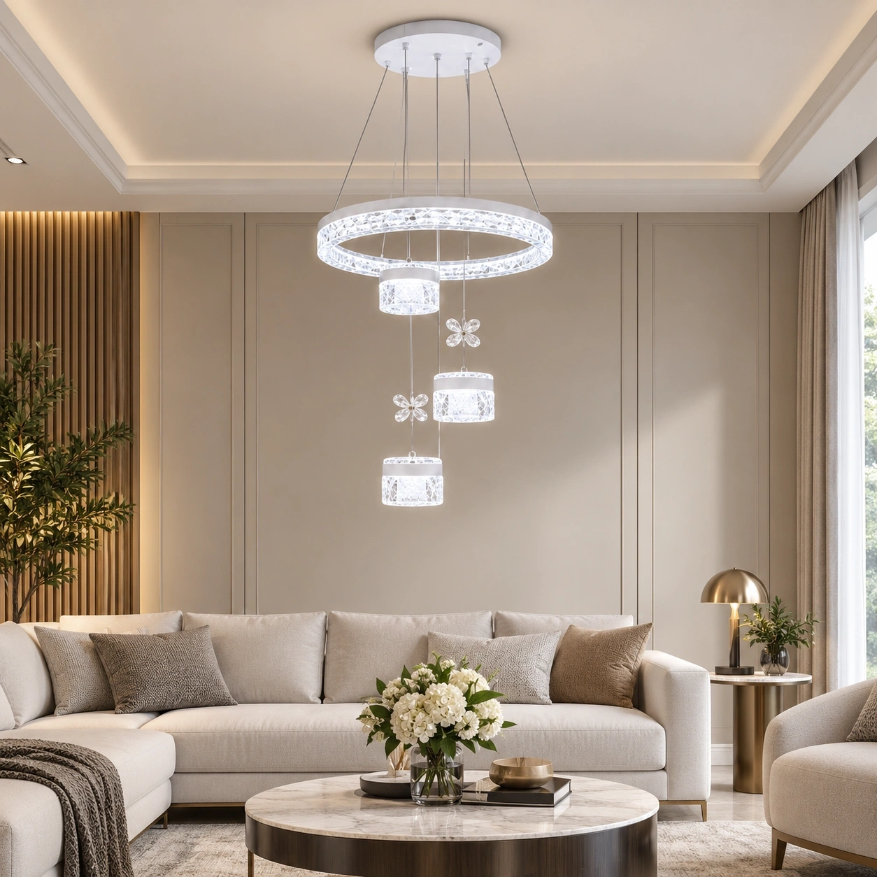 ID Studio Nepal Luxury Crystal Ring Pendant Light for Living Room, Dining Area & Lobby 1