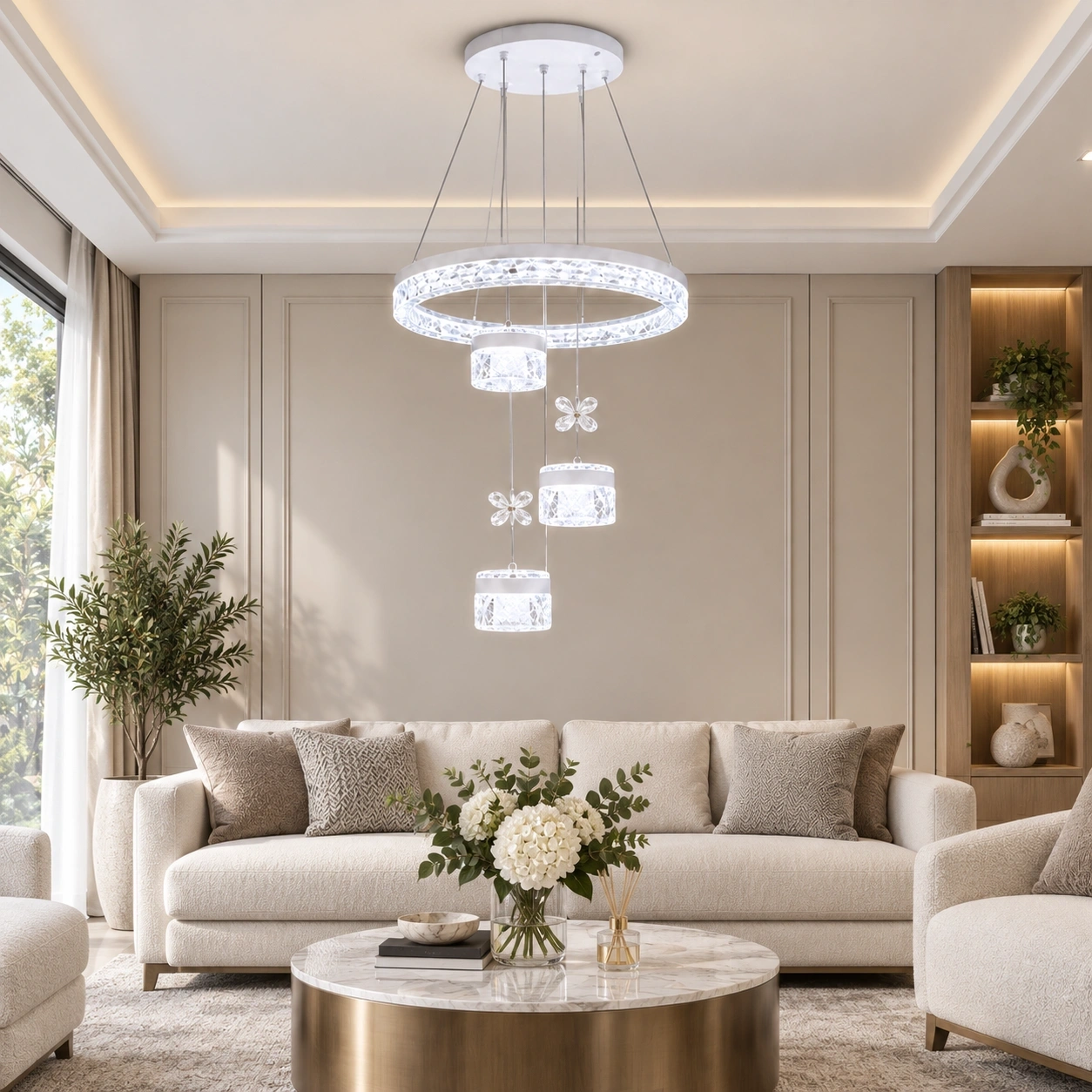 ID Studio Nepal Luxury Crystal Ring Pendant Light for Living Room, Dining Area & Lobby 2