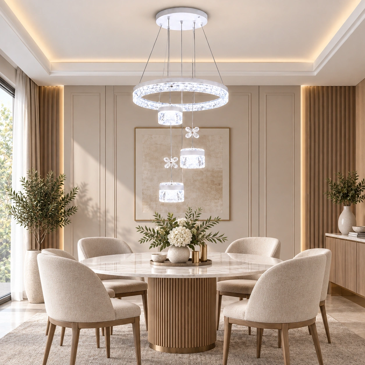 ID Studio Nepal Luxury Crystal Ring Pendant Light for Living Room, Dining Area & Lobby 3