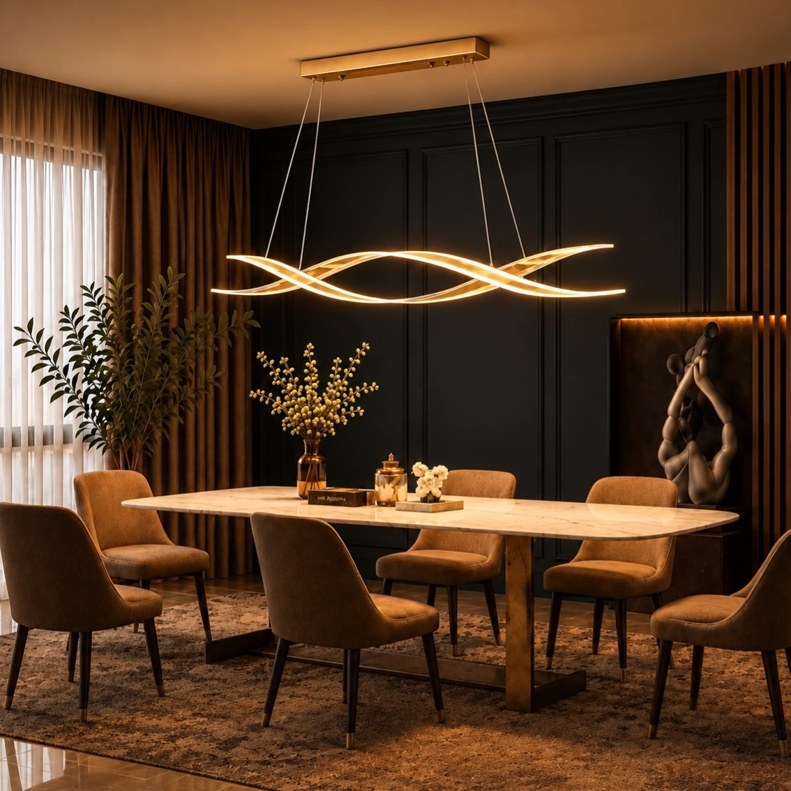 ID Studio Nepal Shiny Gold Wave LED Chandelier for Dining Room & Living Room 1