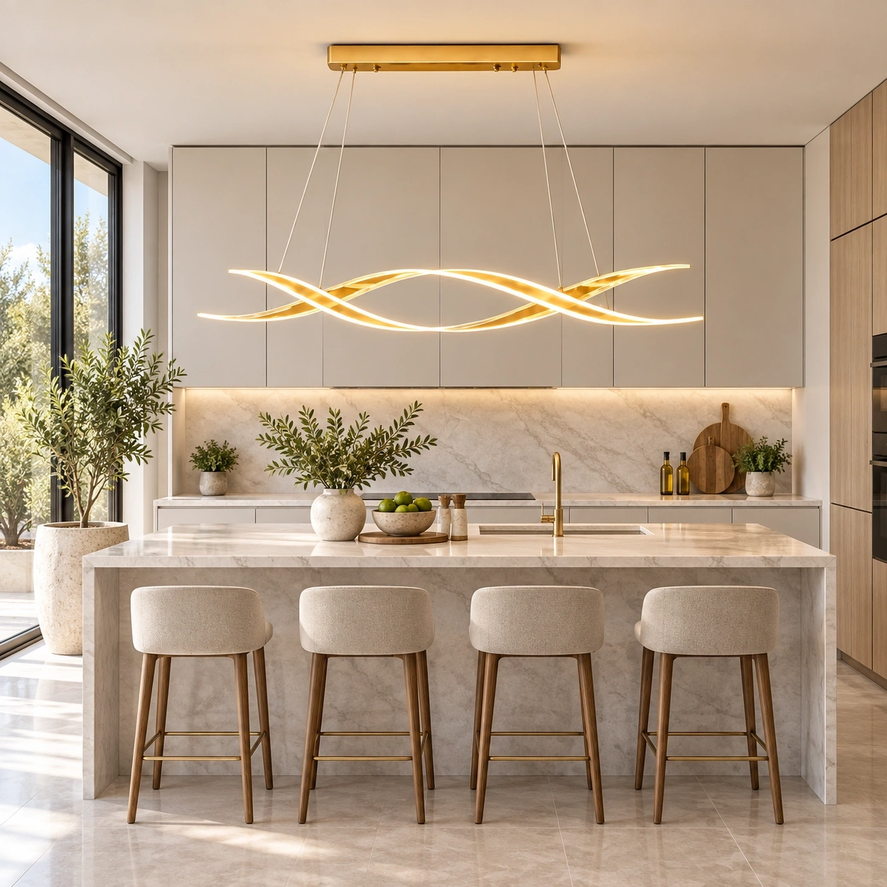 ID Studio Nepal Shiny Gold Wave LED Chandelier for Dining Room & Living Room 2