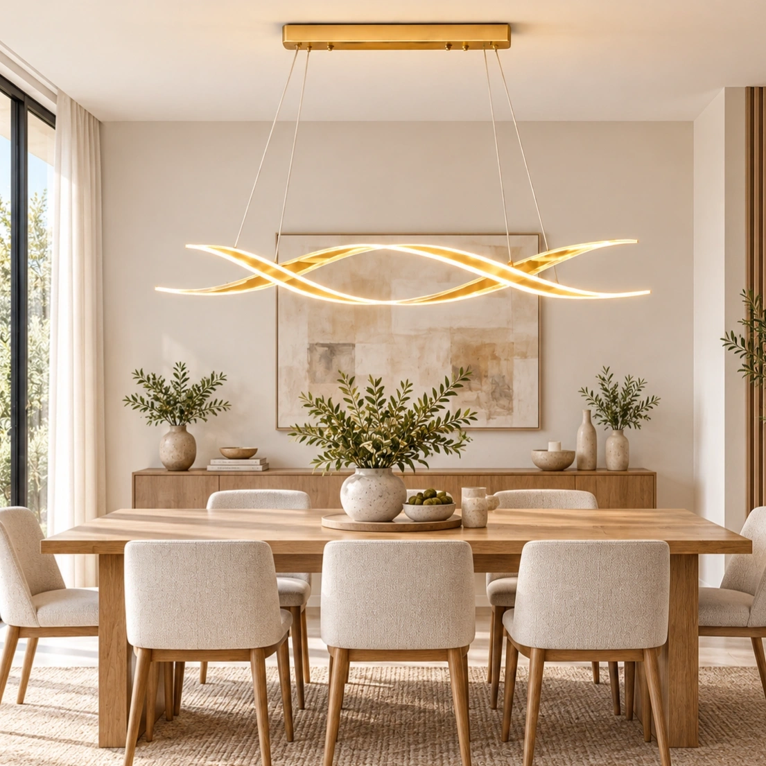 ID Studio Nepal Shiny Gold Wave LED Chandelier for Dining Room & Living Room 3