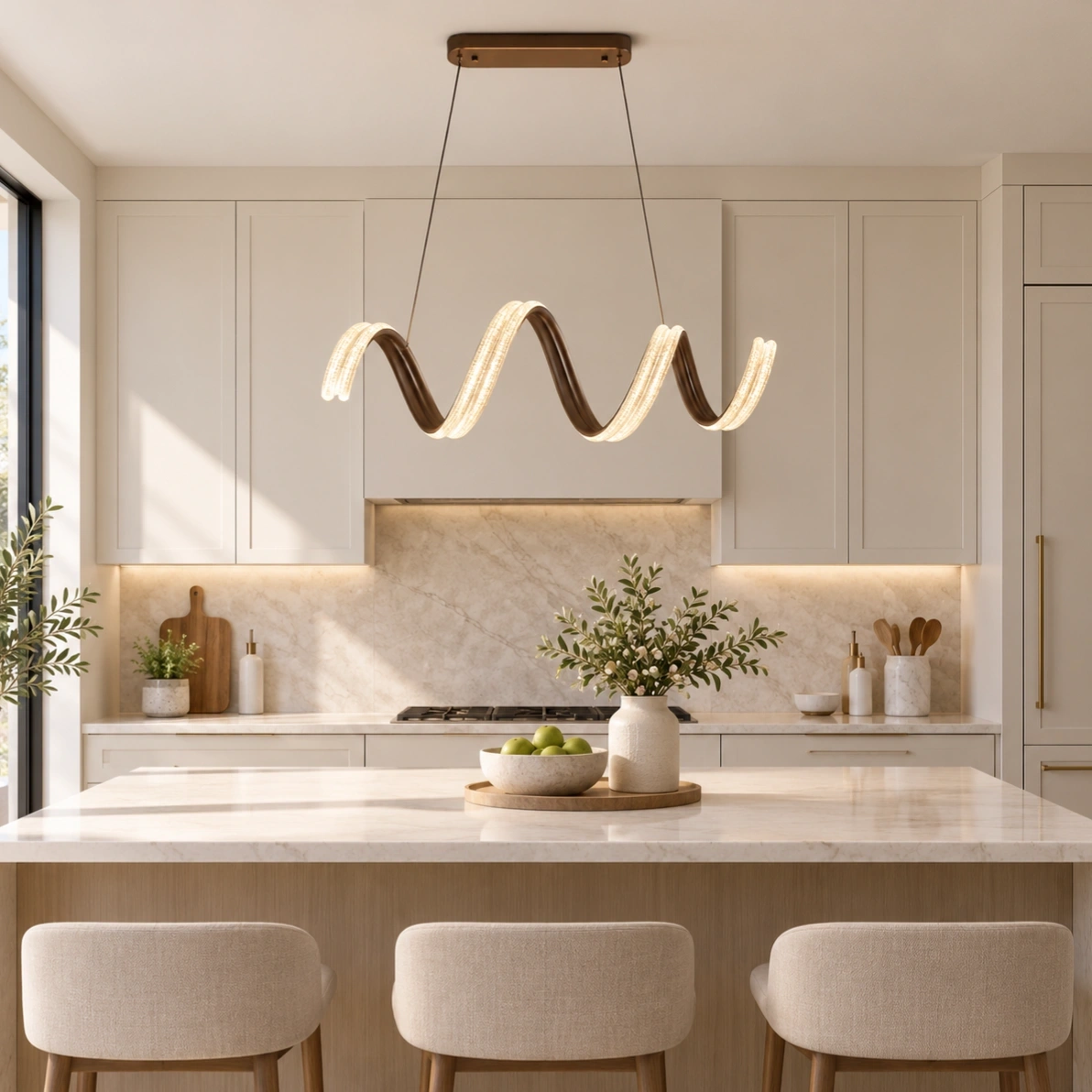 ID Studio Nepal Modern Wave LED Linear Chandelier for Dining Table, Kitchen Island & Living Room 1
