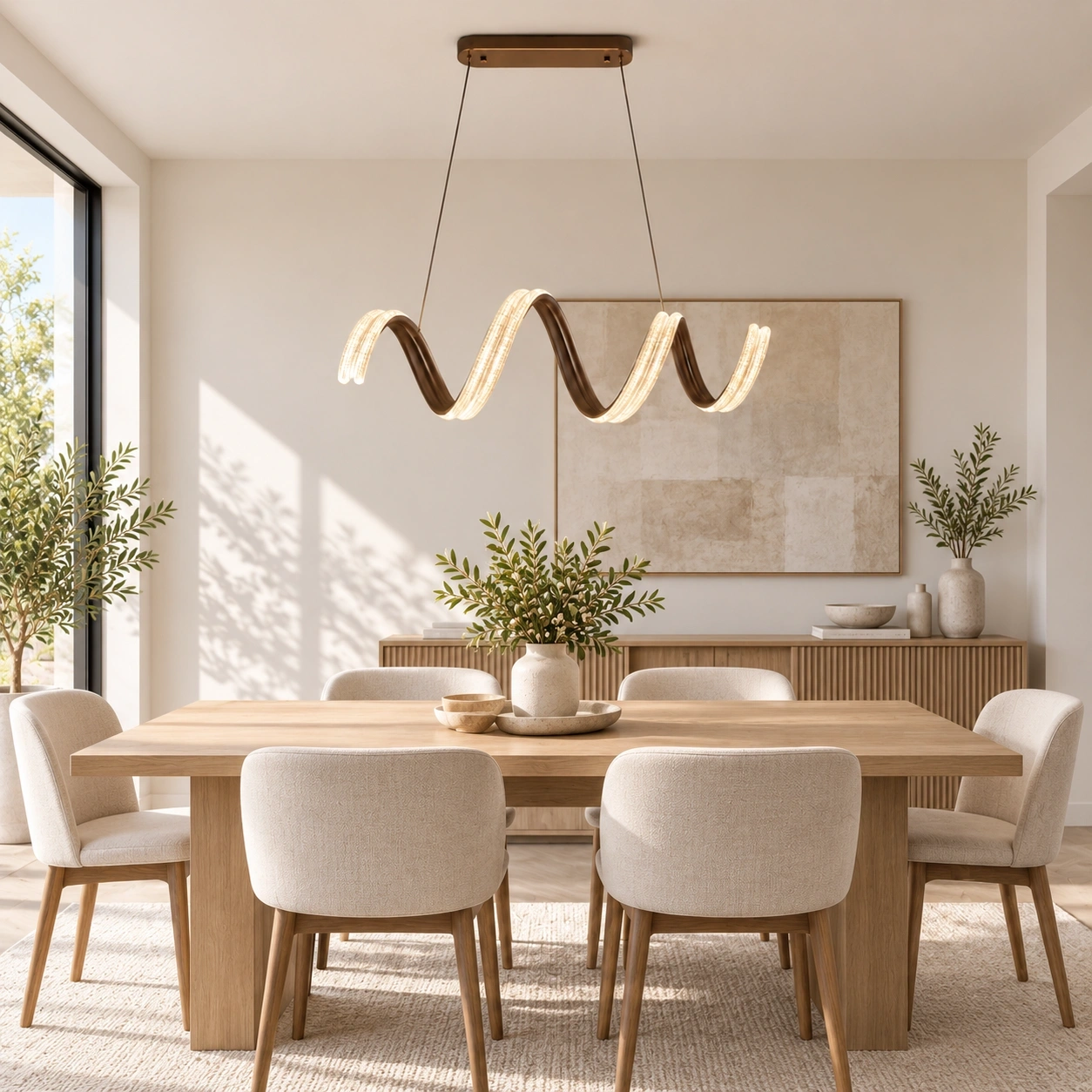 ID Studio Nepal Modern Wave LED Linear Chandelier for Dining Table, Kitchen Island & Living Room 2