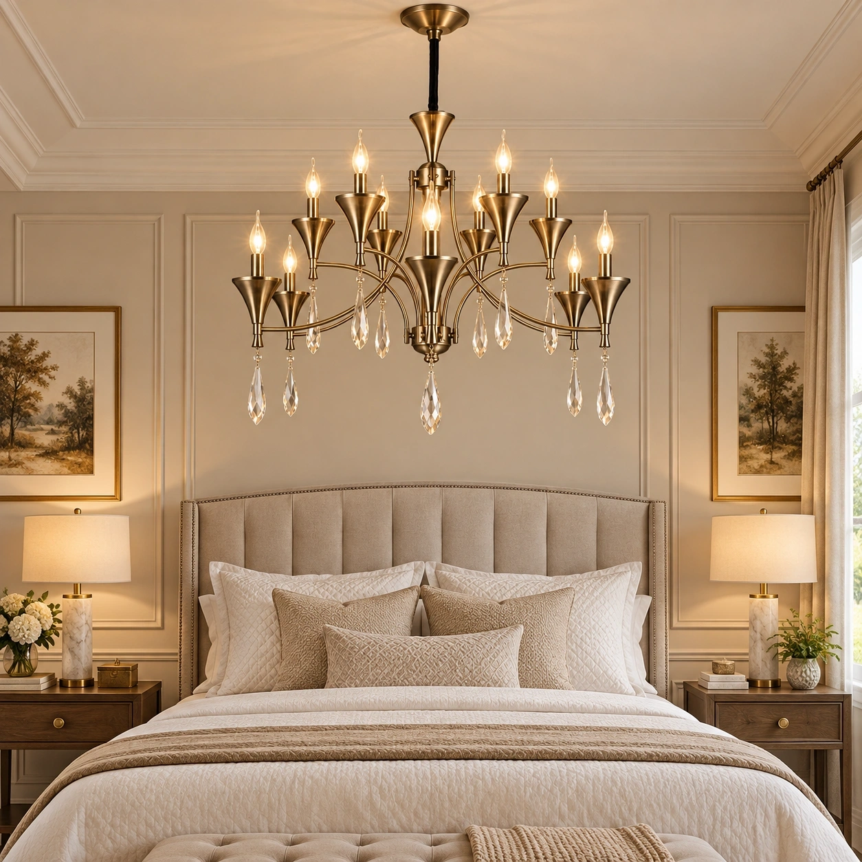 ID Studio Nepal Antique Brass Crystal Chandelier for Living Room, Dining Room, Lobby & Duplex Hall 1
